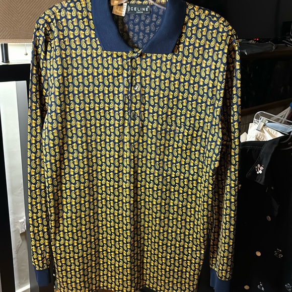 Celine Other - CELINE HOMME Polo shirt navy with paisley and chess piece design. Men’s Large.